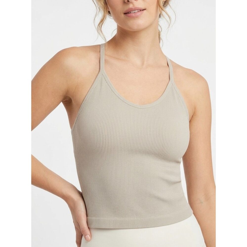 Ododos Tan Ribbed Nylon Seamless Racerback Crop Tank Size XL/XXL